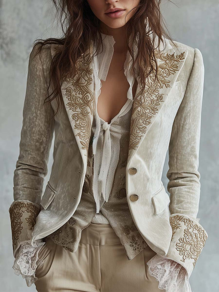 Coralie | Blazer Ajusté Brodé Ivoire
