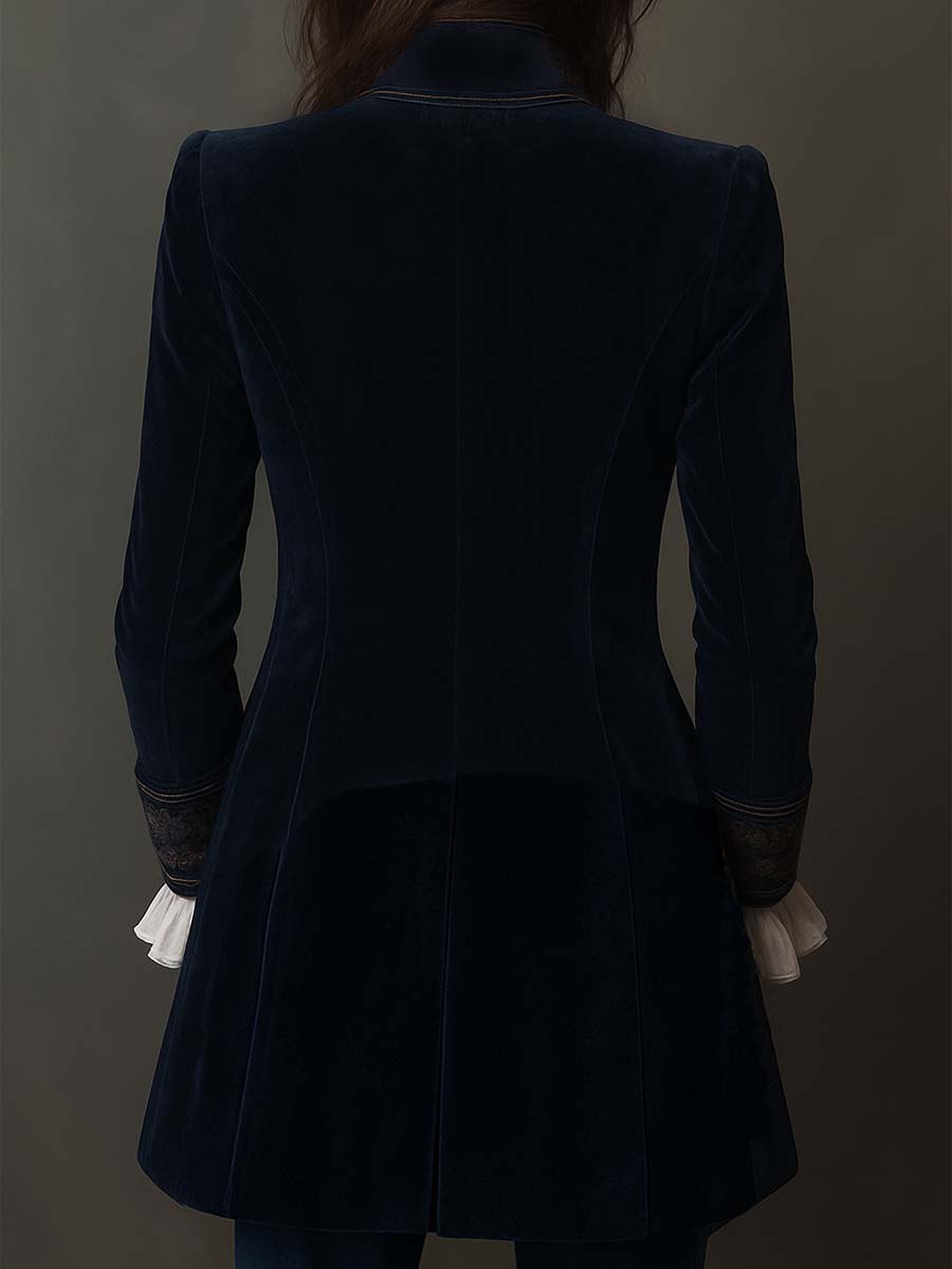 Margaux | Veste Longue Brodée Bleu Marine