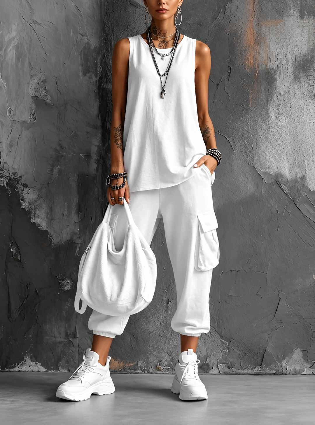 Muriel | Ensemble Casual Souple avec Poches Blanc