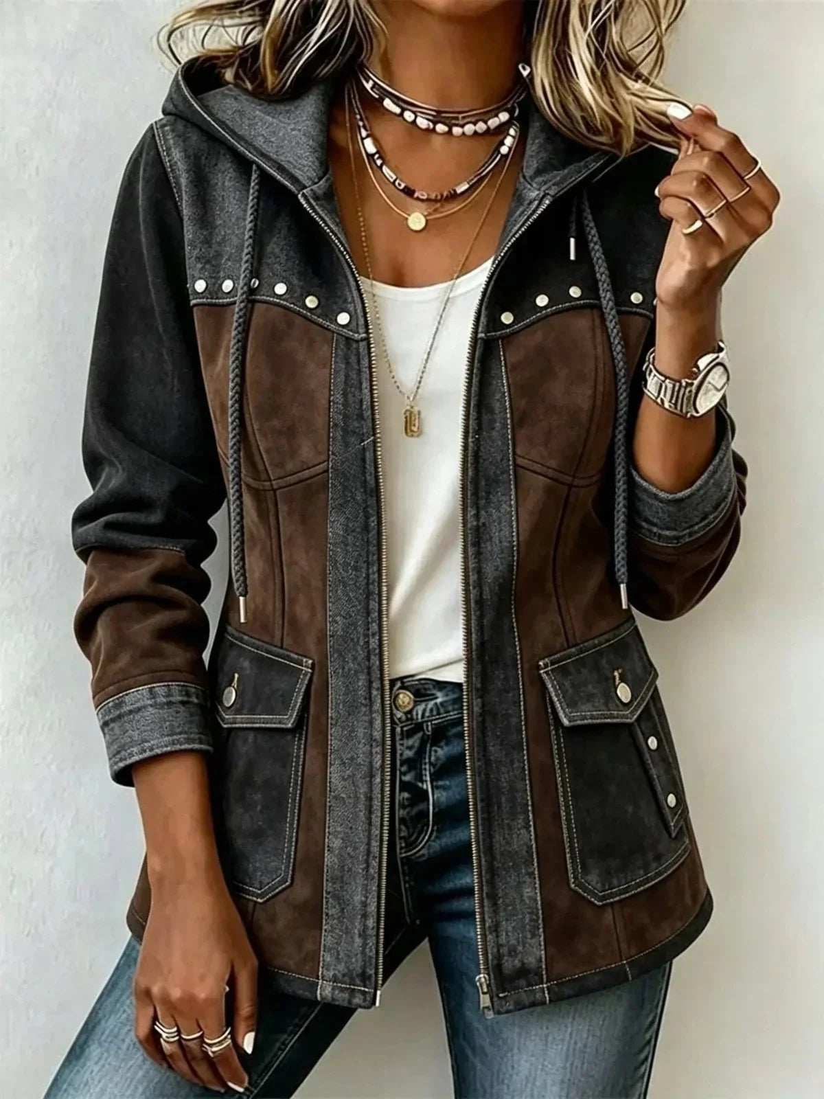 Veronica | Veste à Capuche Bi-Matière