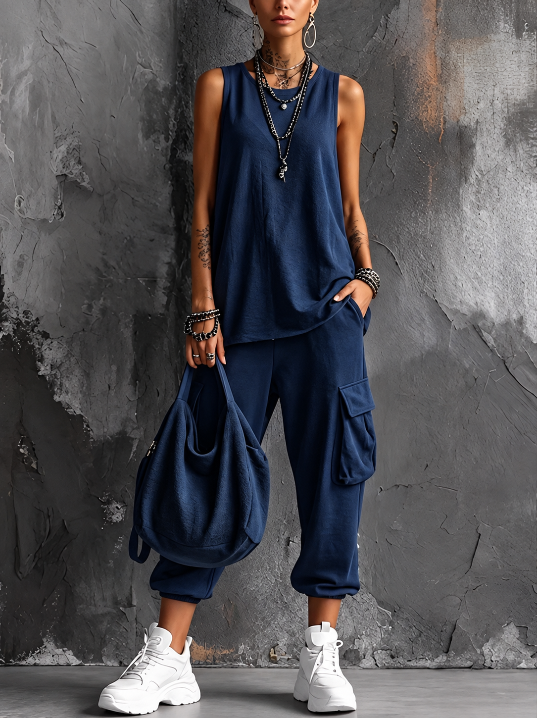 Muriel | Ensemble Casual Souple avec Poches Bleu marine