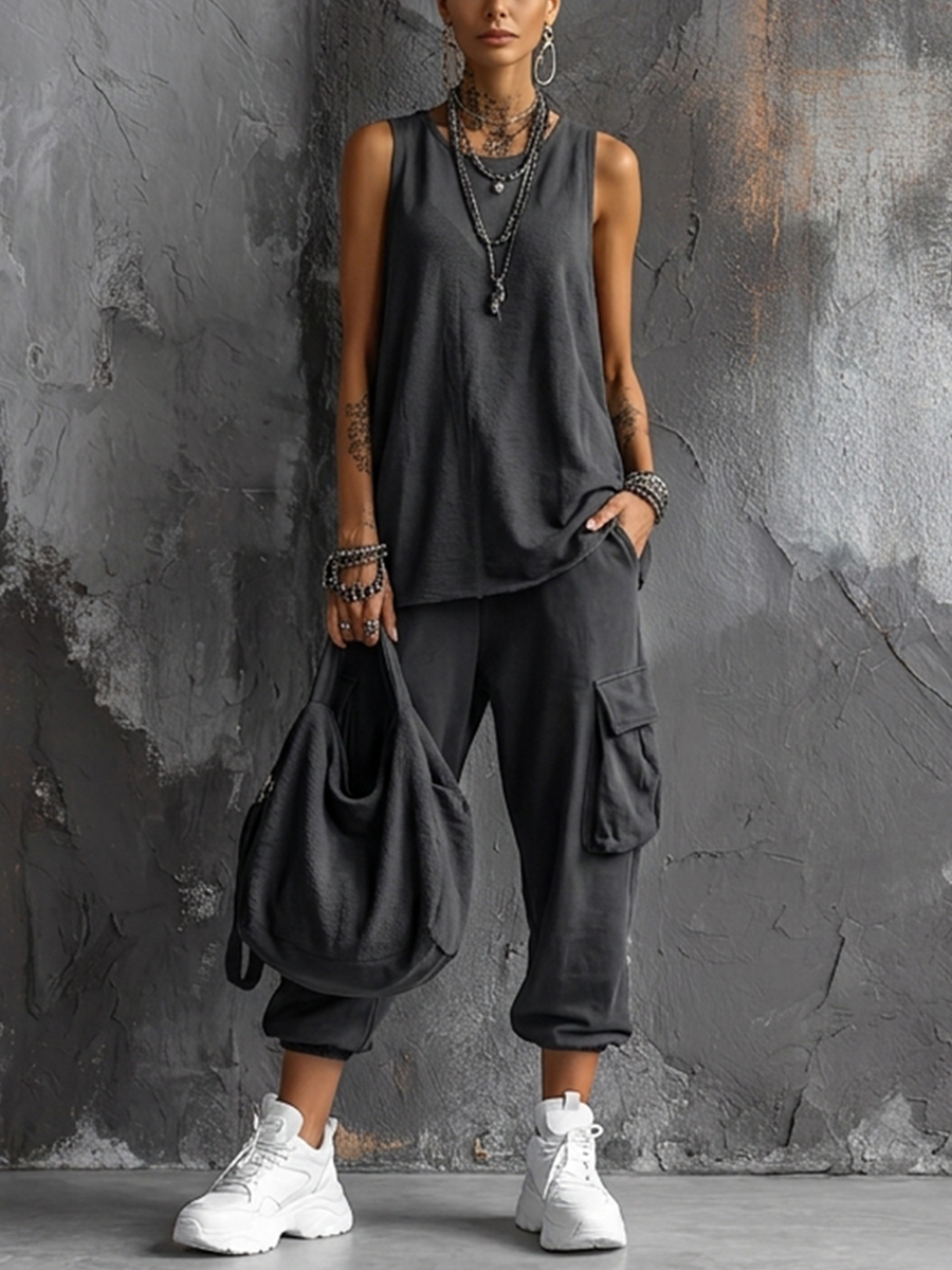 Muriel | Ensemble Casual Souple avec Poches Gris