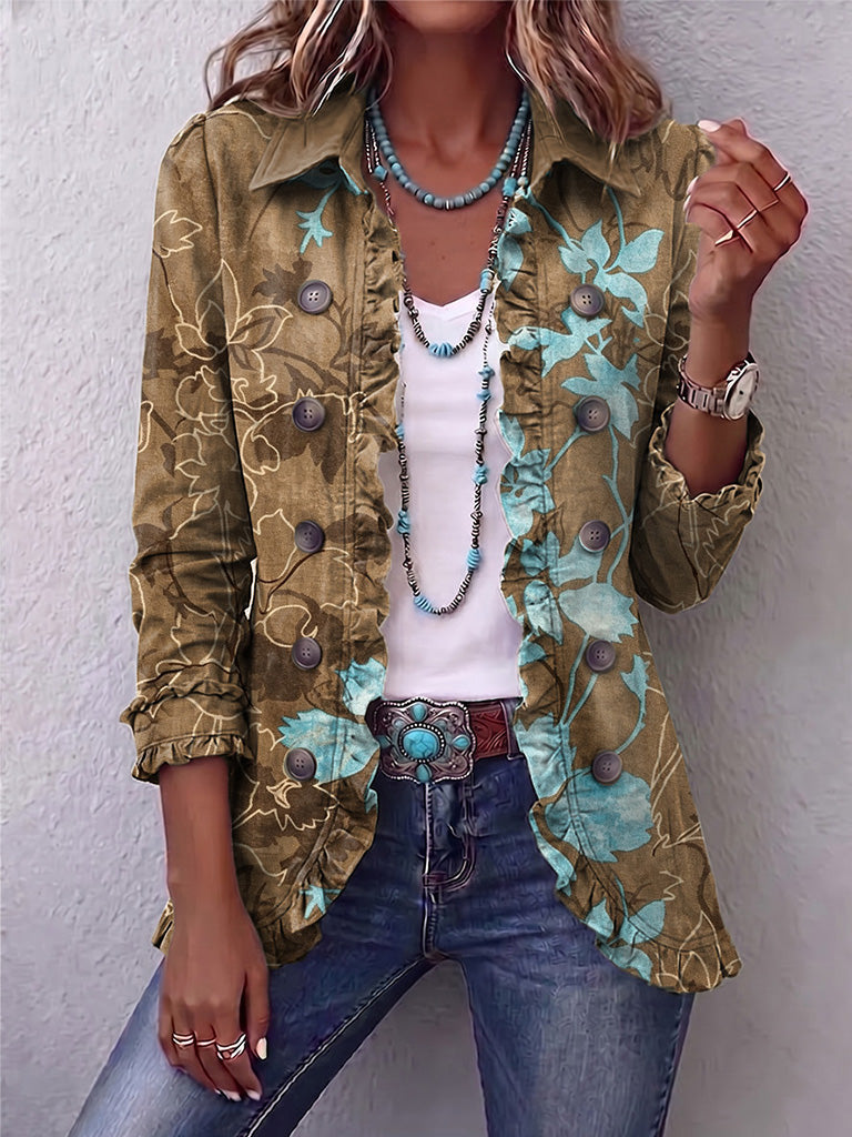 Blanche | Veste Bohème Fleurie Vintage Dégradée avec Volants