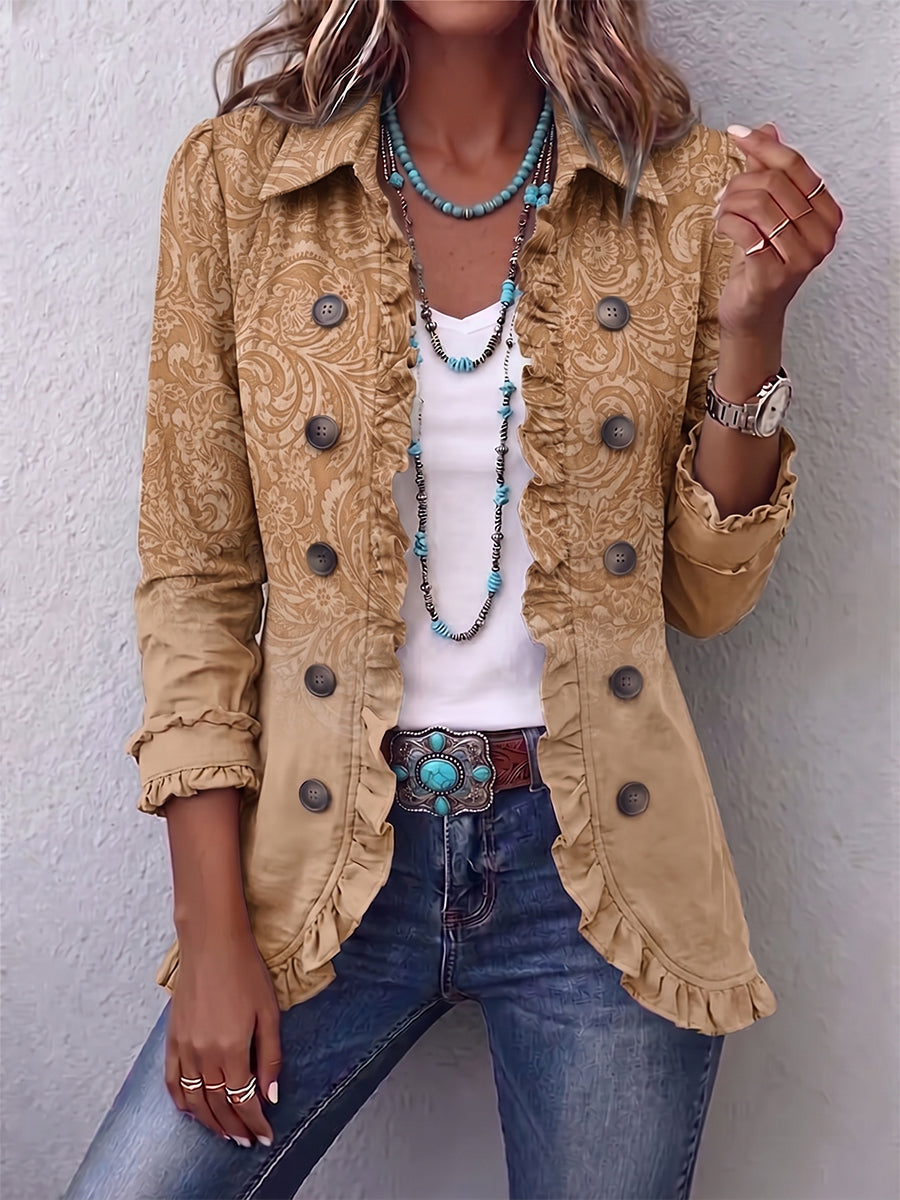 Claire | Veste Western Imprimée Kaki avec Volants