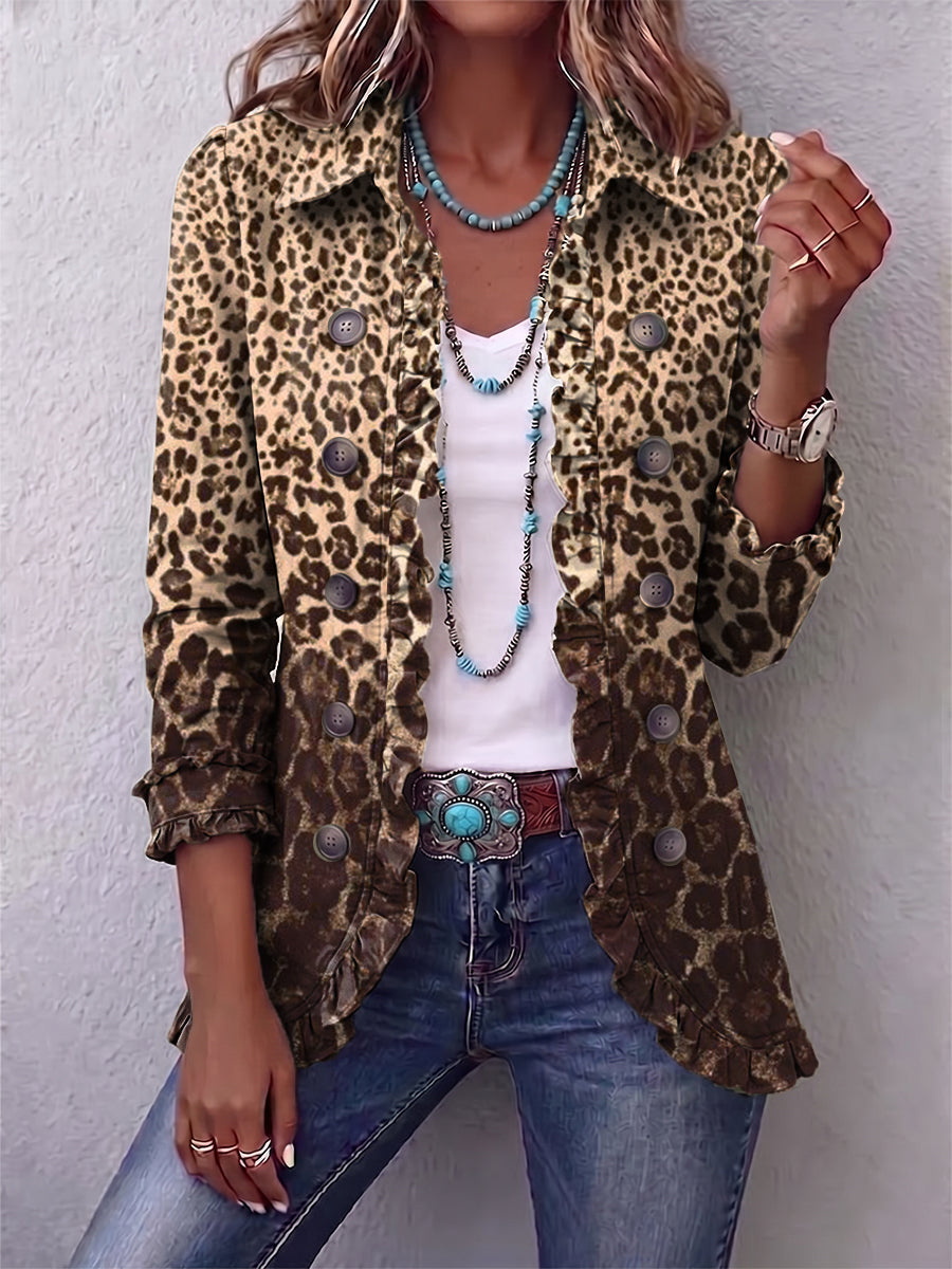 Ombeline | Veste Léopard Multicolore avec Volants