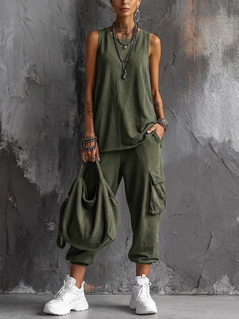 Muriel | Ensemble Casual Souple avec Poches Vert
