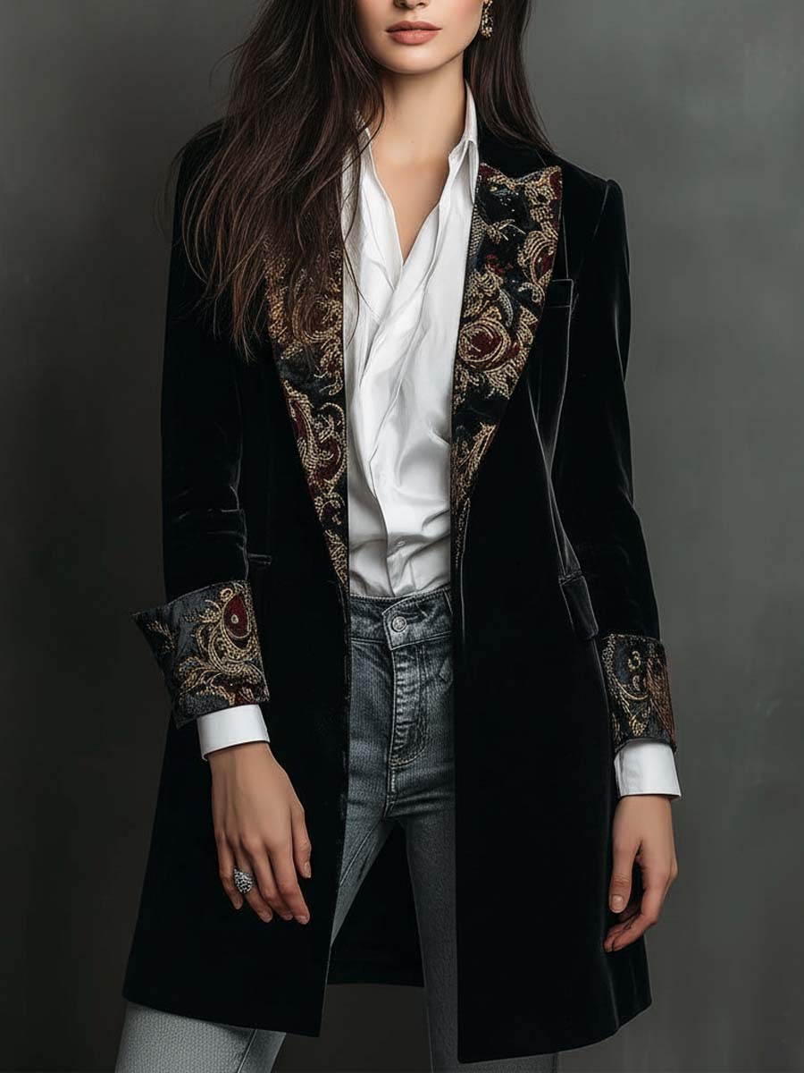 Véra | Blazer Noir Baroque à Revers