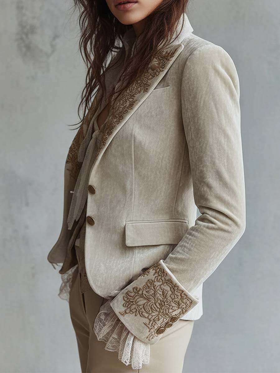 Coralie | Blazer Ajusté Brodé Ivoire