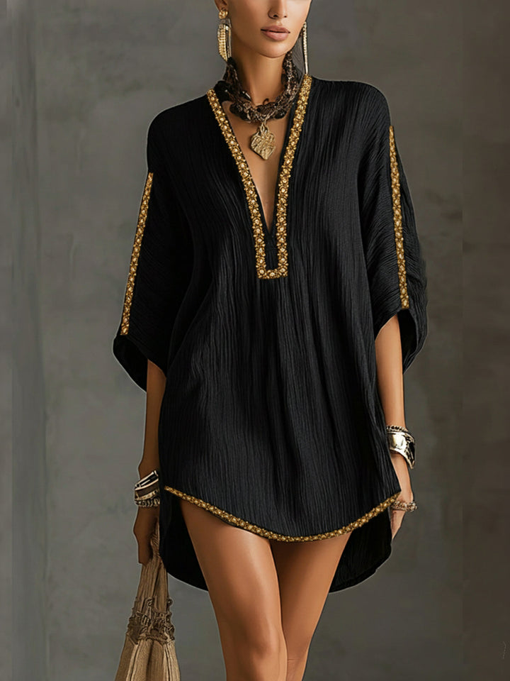 Mireille | Robe courte noire à décolleté en V profond