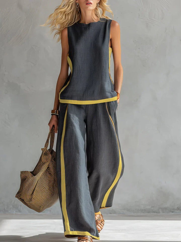 Ursula – Ensemble gilet et pantalon chic-décontracté aux finitions bicolores