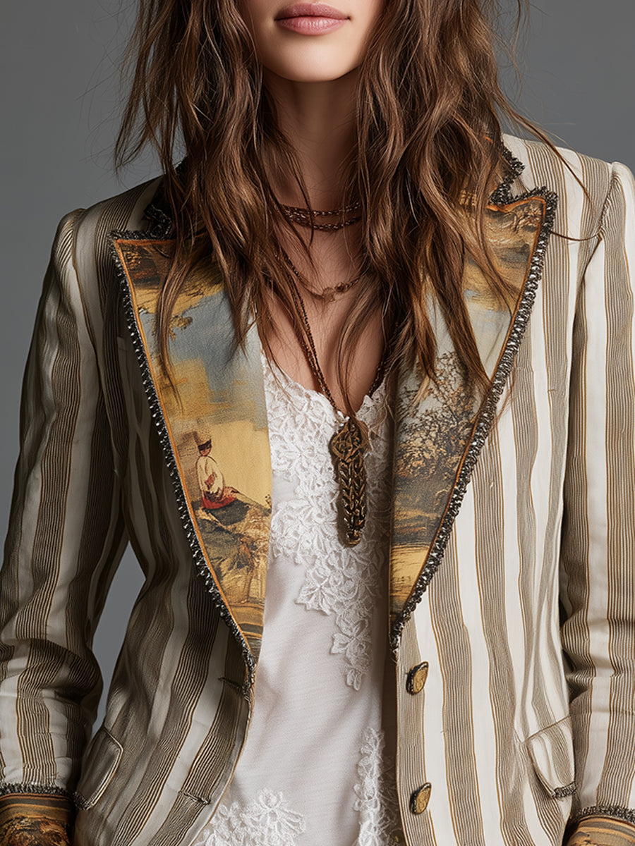 Clémentine | Blazer Bohème Rayé à Revers