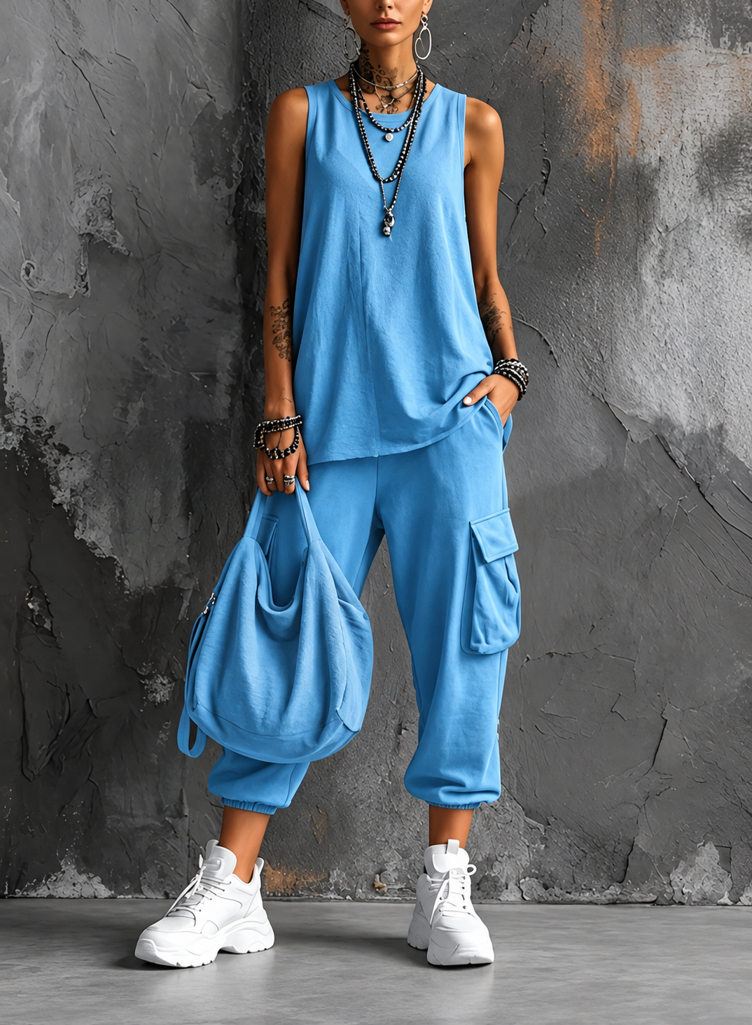Muriel | Ensemble Casual Souple avec Poches Bleu ciel clair