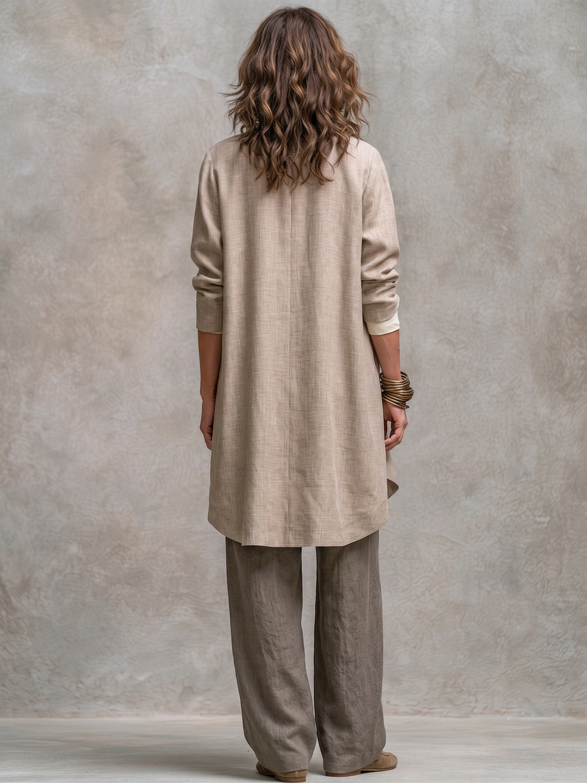 Lydie - Ensemble casual trois pièces en beige et gris, avec pantalon élégant à jambe large