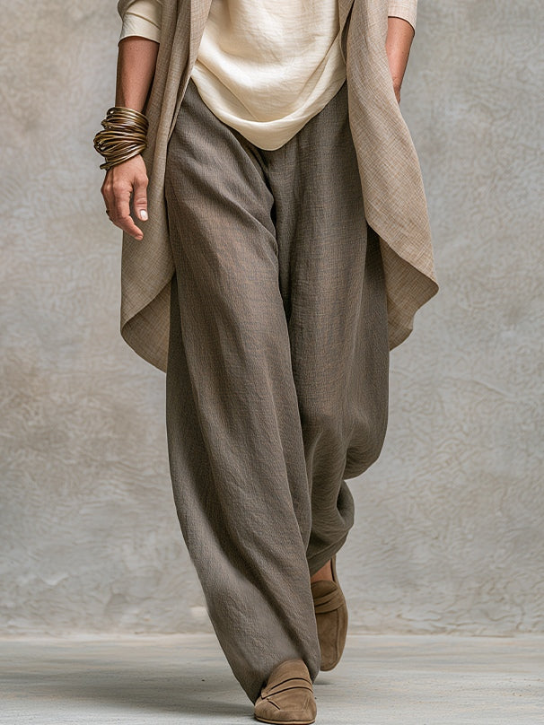 Lydie - Ensemble casual trois pièces en beige et gris, avec pantalon élégant à jambe large