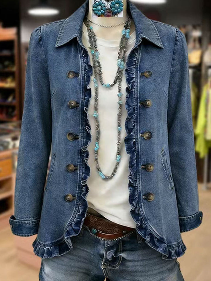 Frédérique | Veste Bleu Moyen avec Volants