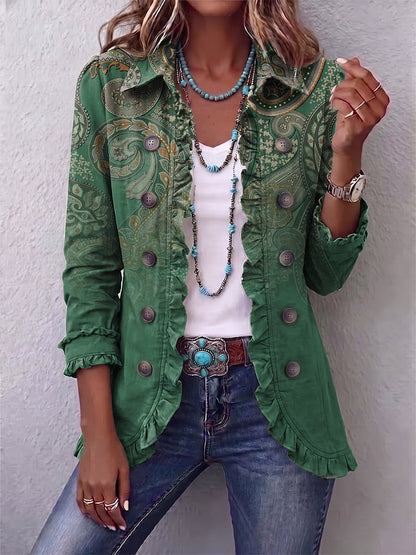 Constance | Veste Bohème Paisley Verte avec Volants