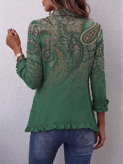 Constance | Veste Bohème Paisley Verte avec Volants