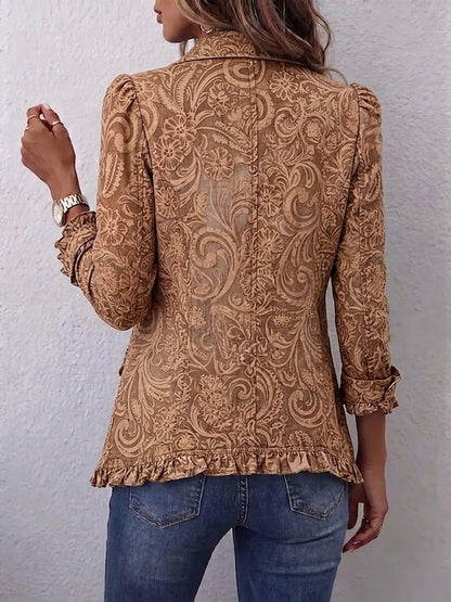 Noémie | Veste Bohème Fleurie Vintage Marron avec Volants