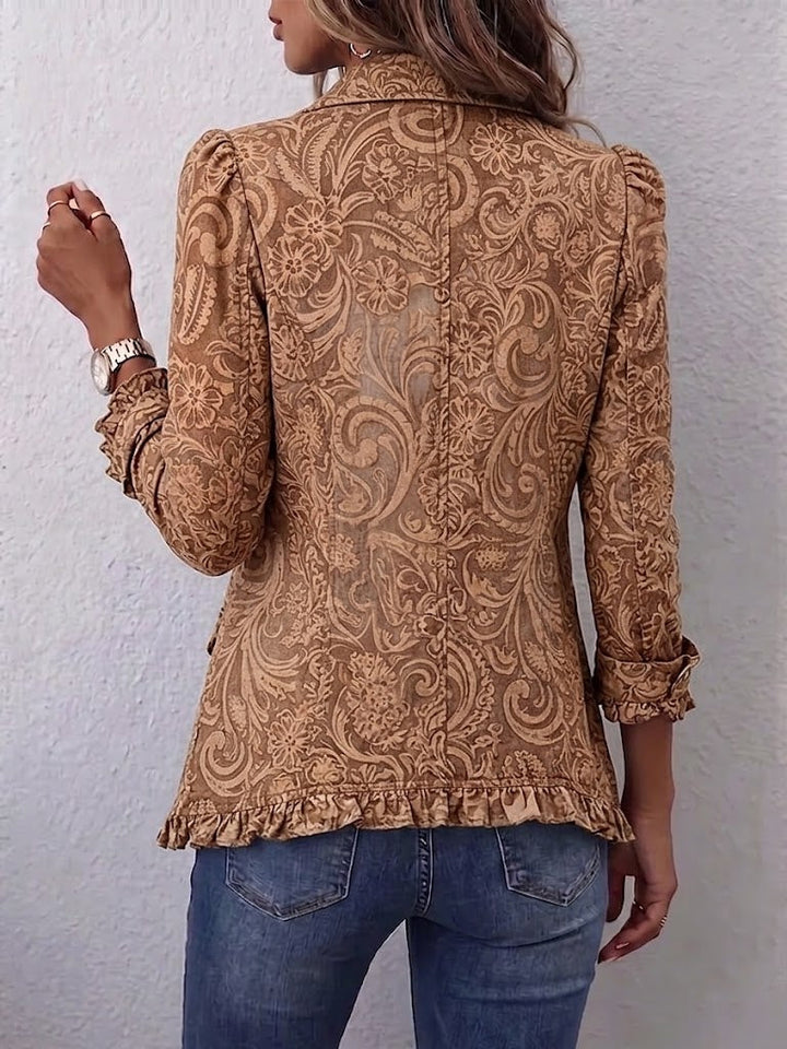 Noémie | Veste Bohème Fleurie Vintage Marron avec Volants