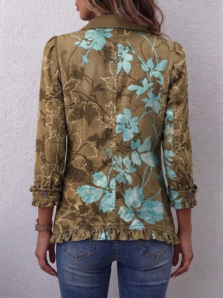 Blanche | Veste Bohème Fleurie Vintage Dégradée avec Volants