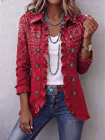 Gaëlle | Veste Paisley Dégradée Rouge avec Volants