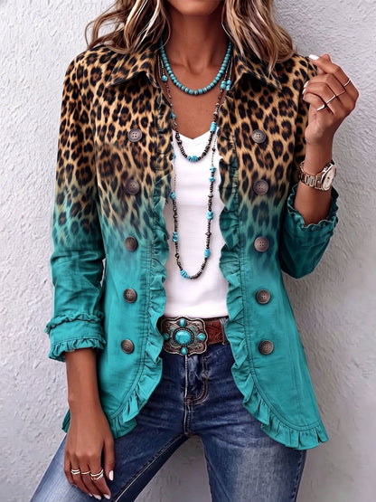 Béatrice | Blazer Léopard Dégradé Turquoise