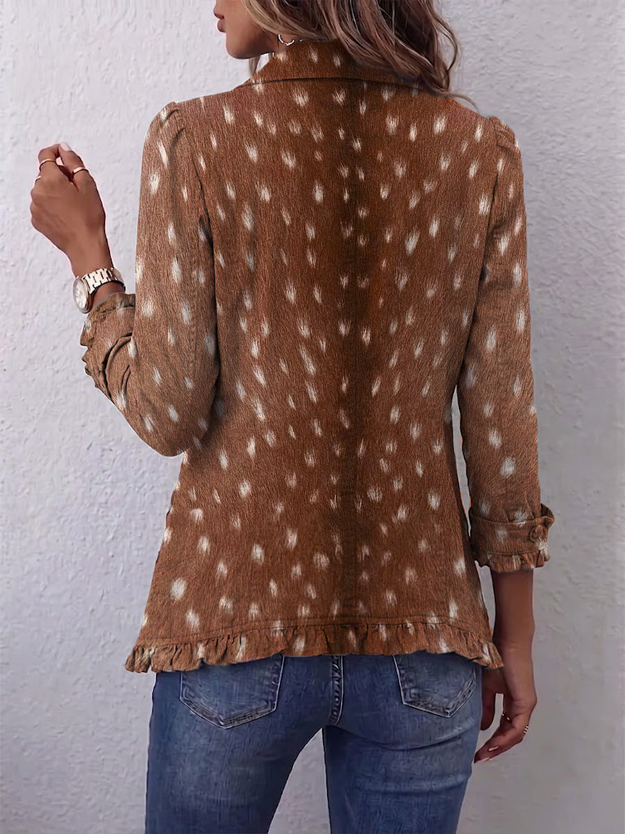 Hélène | Veste Bohème Imprimé Animalier Marron avec Volants