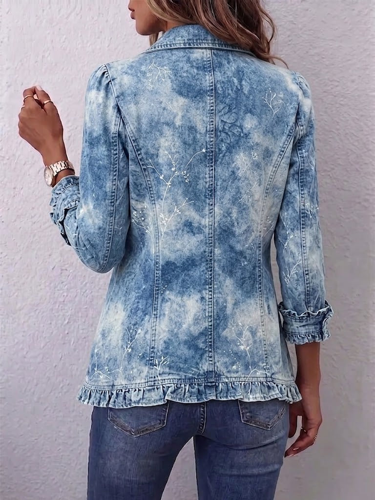 Geneviève | Veste Bohème Botanique Vintage Dégradée Bleue avec Volants