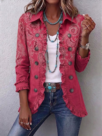 Iseult | Veste Paisley Vintage Rose Ancien avec Volants