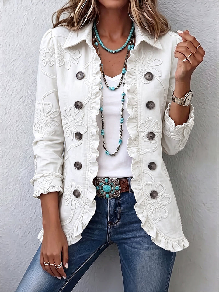 Camélia | Veste Bohème Brodée de Fleurs Ivoire
