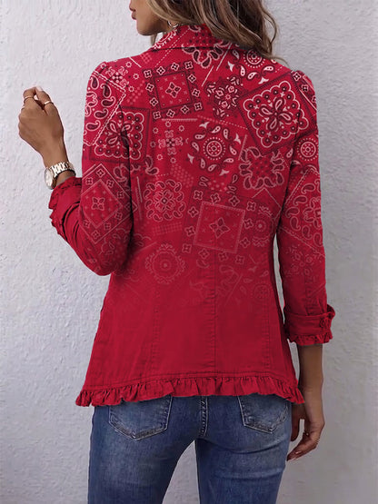 Gaëlle | Veste Paisley Dégradée Rouge avec Volants