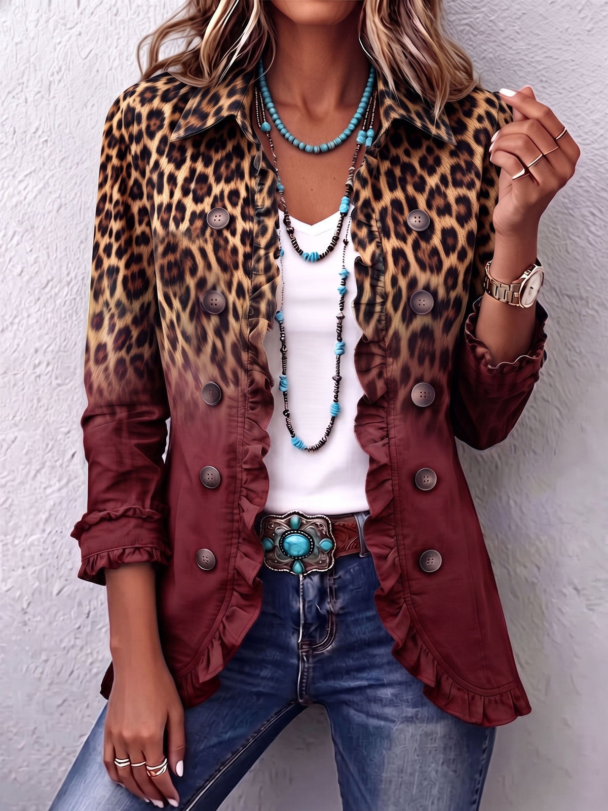 Olympe | Blazer Léopard Dégradé Bordeaux