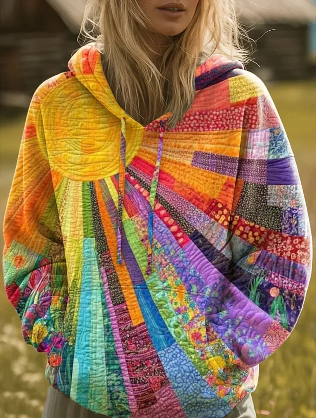 Lucie | Sweat Patchwork Multicolore à Capuche